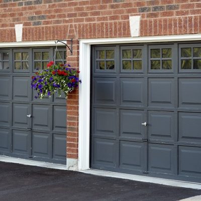 Double Garage with flower pot