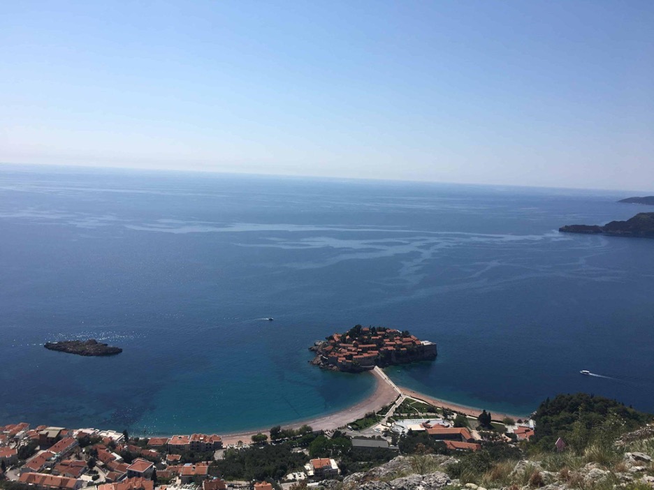 Panoramic view of Sveti Stefan in Montenegro