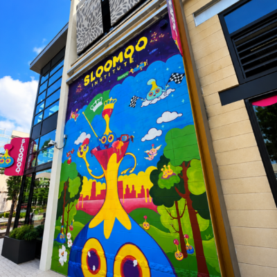 Colorful exterior mural at Sloomoo Institute Charlotte in Metropolitan Midtown, North Carolina.